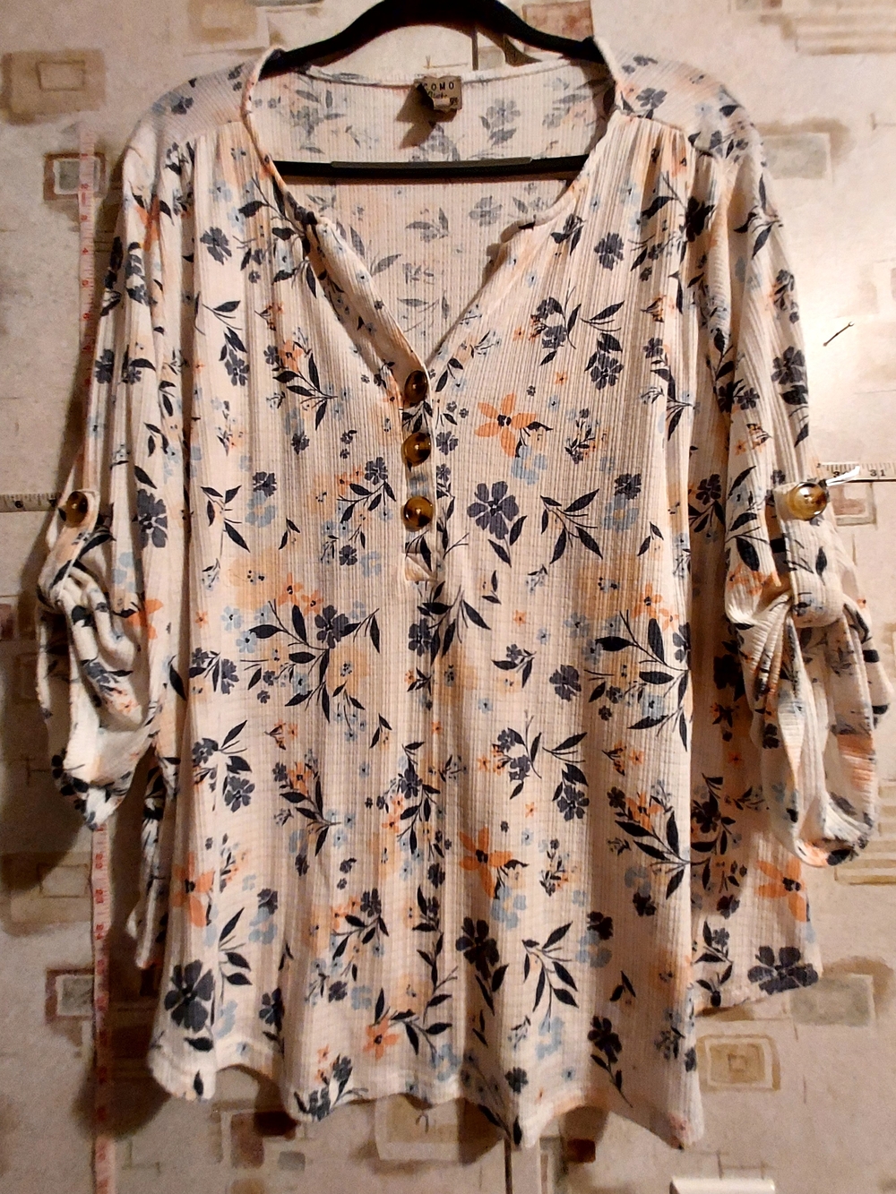 Como Vintage Floral Tunic Top Cream Blue Size 3X